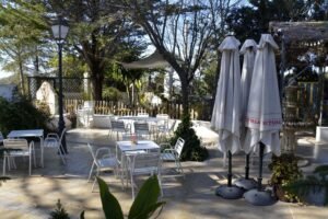 Patio con mesas al aire libre